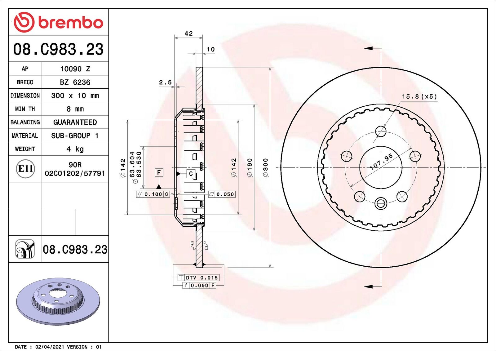 BREMBO 08.C983.23 - Bremsscheibe