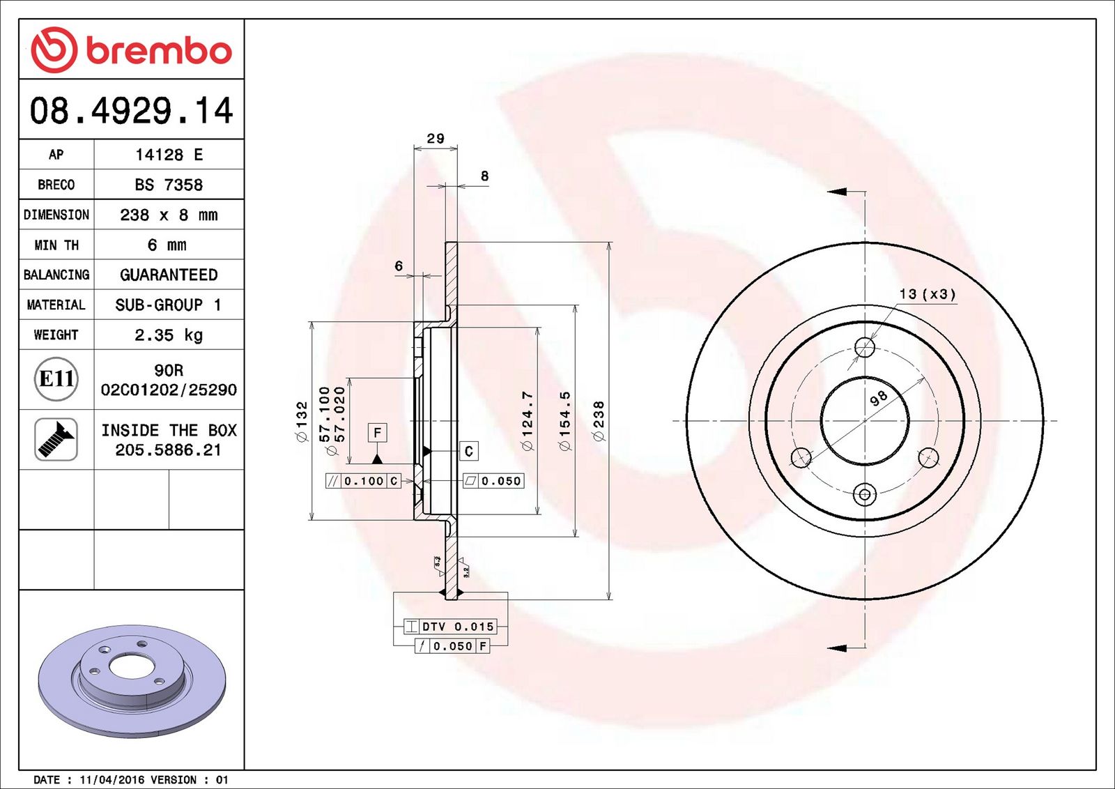 BREMBO 08.4929.14 - Bremsscheibe