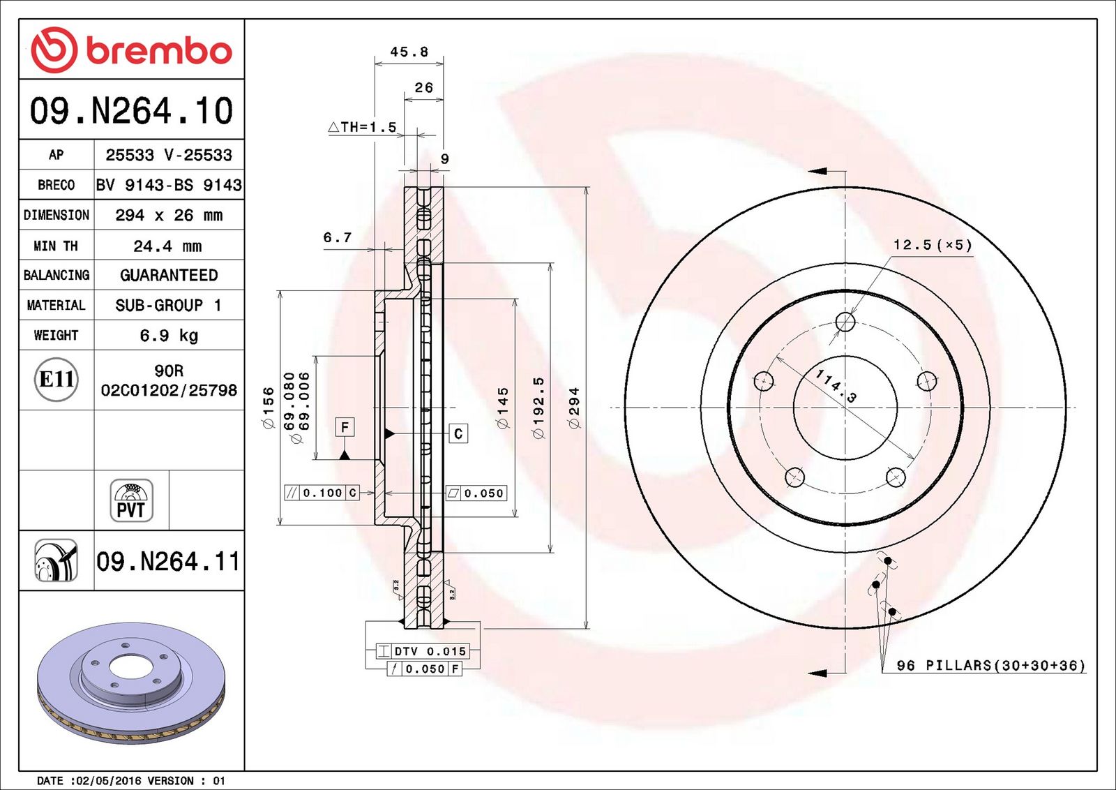BREMBO 09.N264.11 - Bremsscheibe