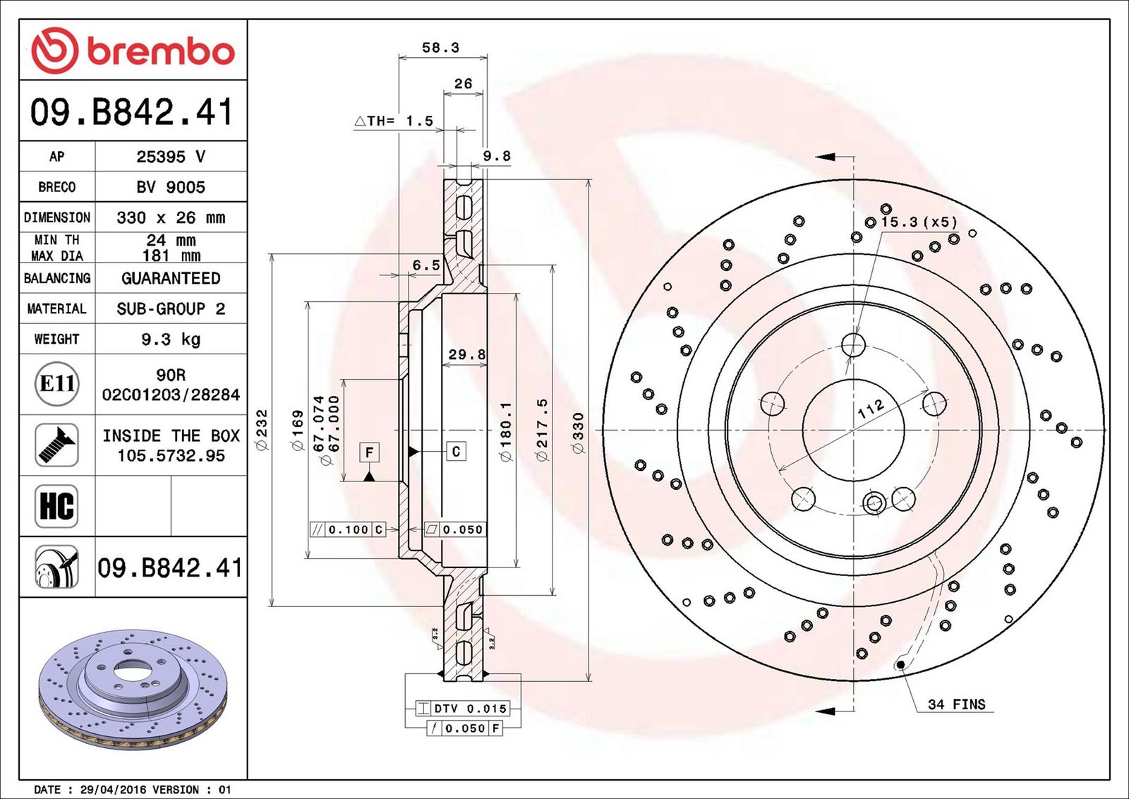 BREMBO 09.B842.41 - Bremsscheibe