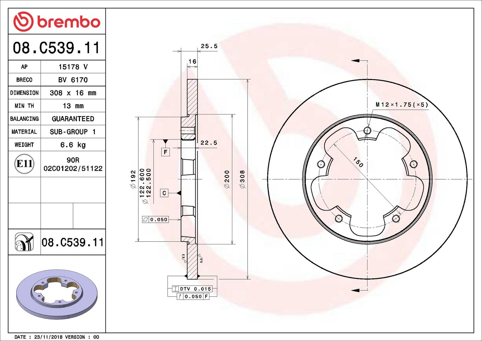 BREMBO 08.C539.11 - Bremsscheibe