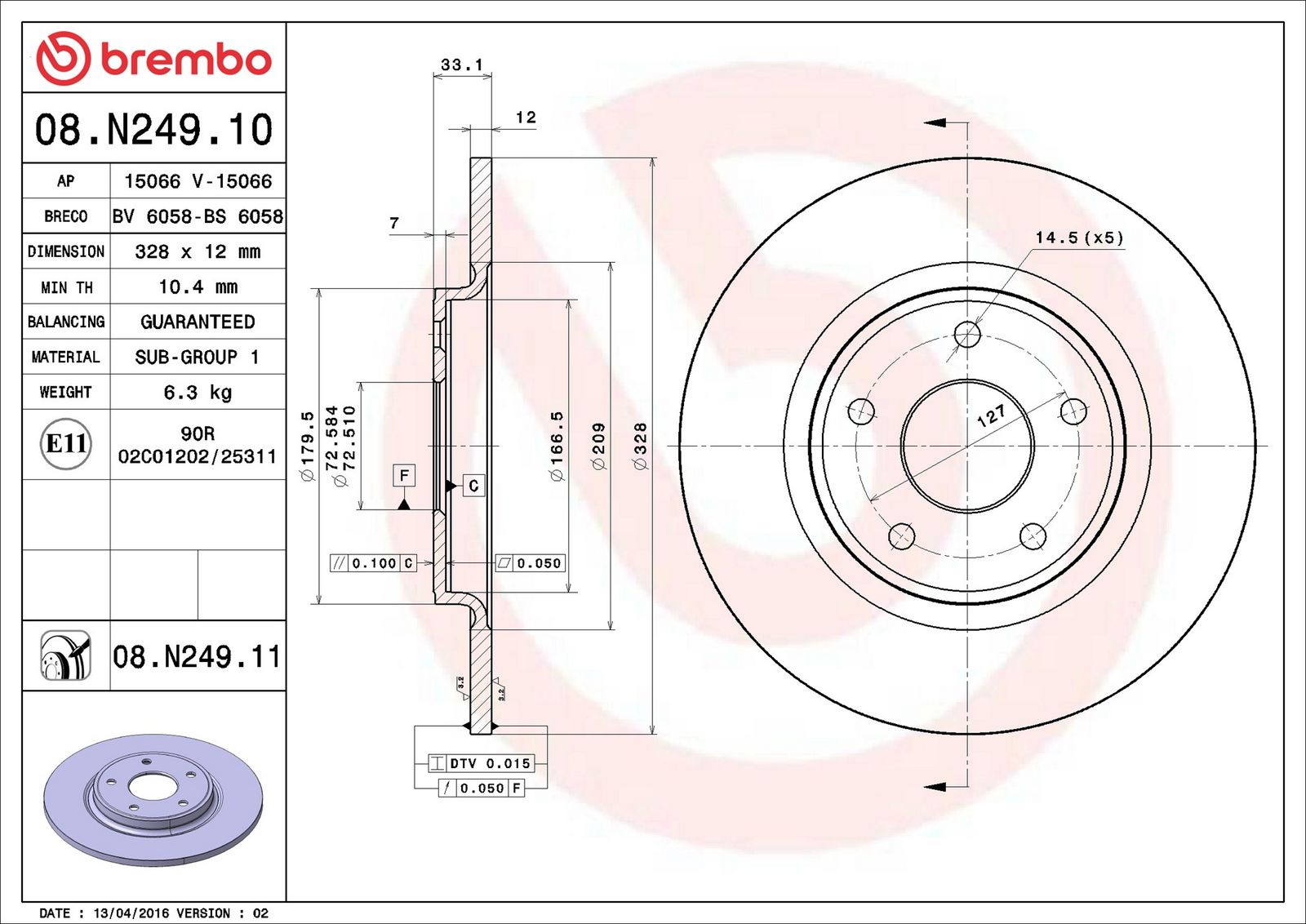 BREMBO 08.N249.11 - Bremsscheibe