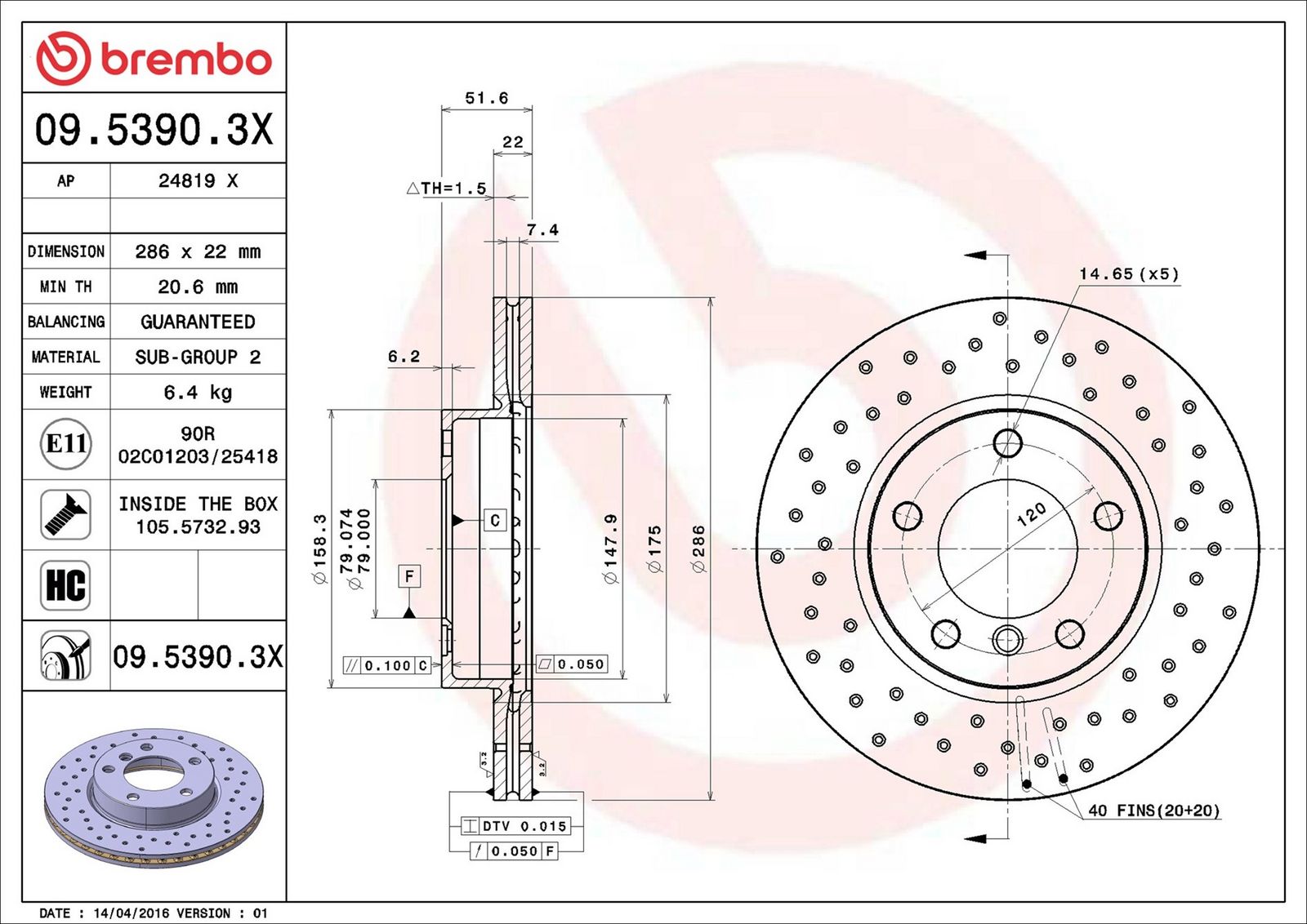 BREMBO 09.5390.3X - Bremsscheibe