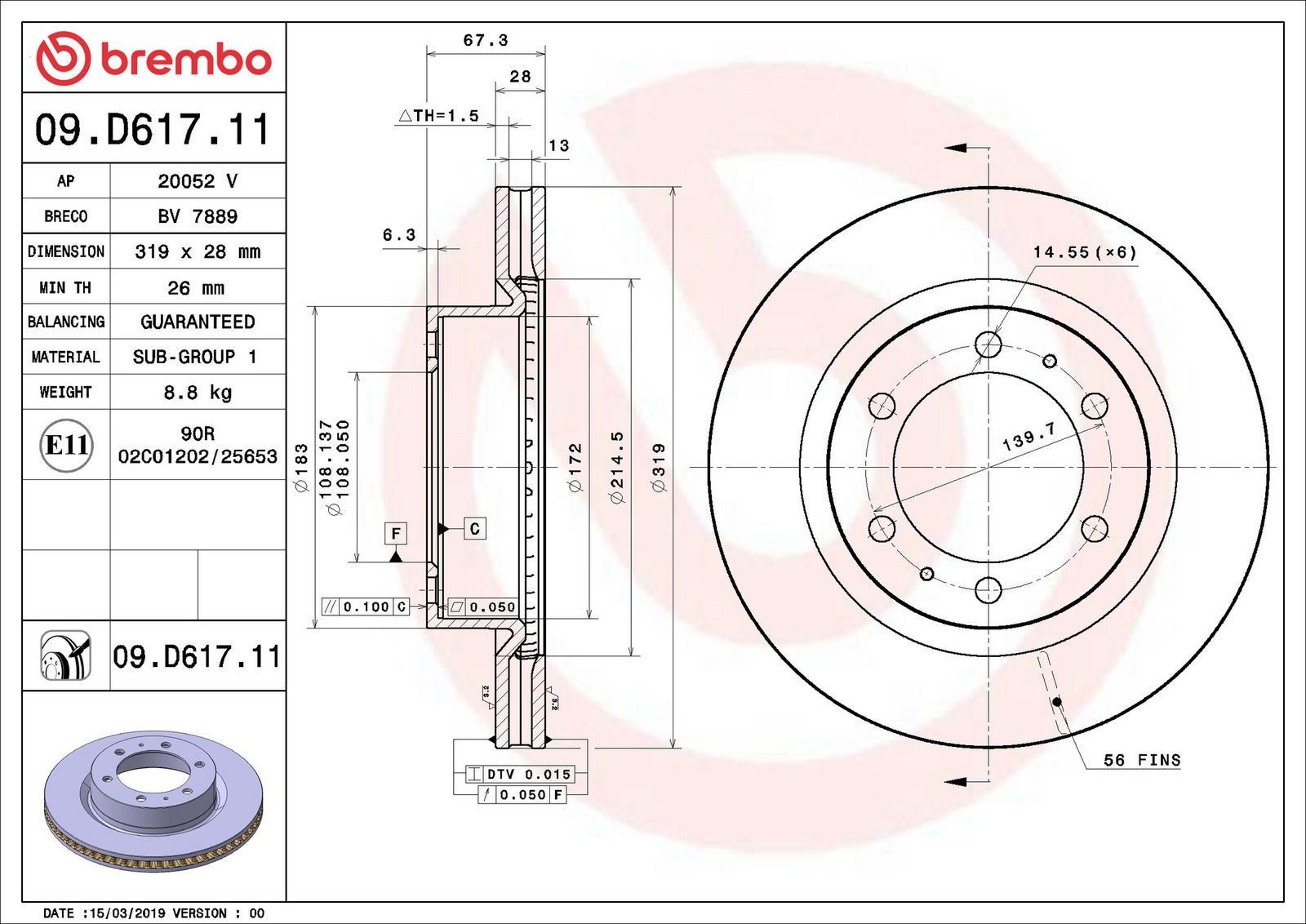 BREMBO 09.D617.11 - Bremsscheibe
