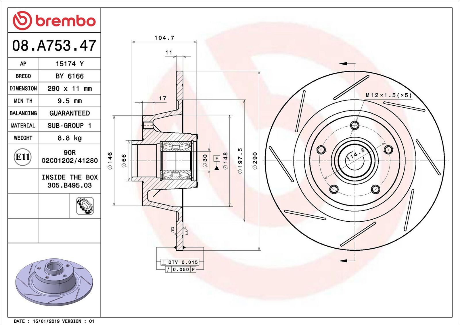 BREMBO 08.A753.47 - Bremsscheibe