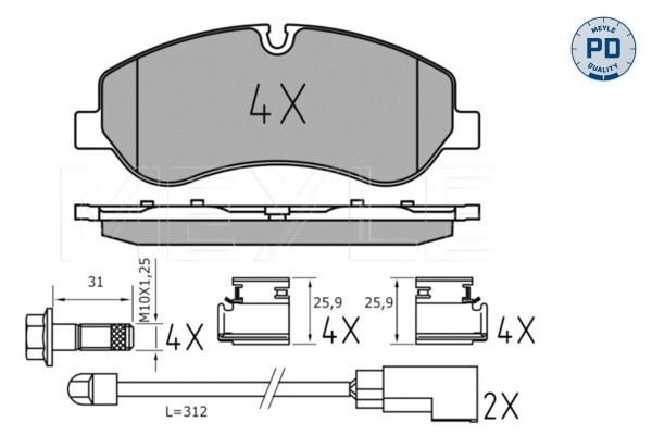 MEYLE 025 256 0217/PD - Bremsbelagsatz, Scheibenbremse