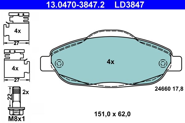 ATE 13.0470-3847.2 - Bremsbelagsatz, Scheibenbremse