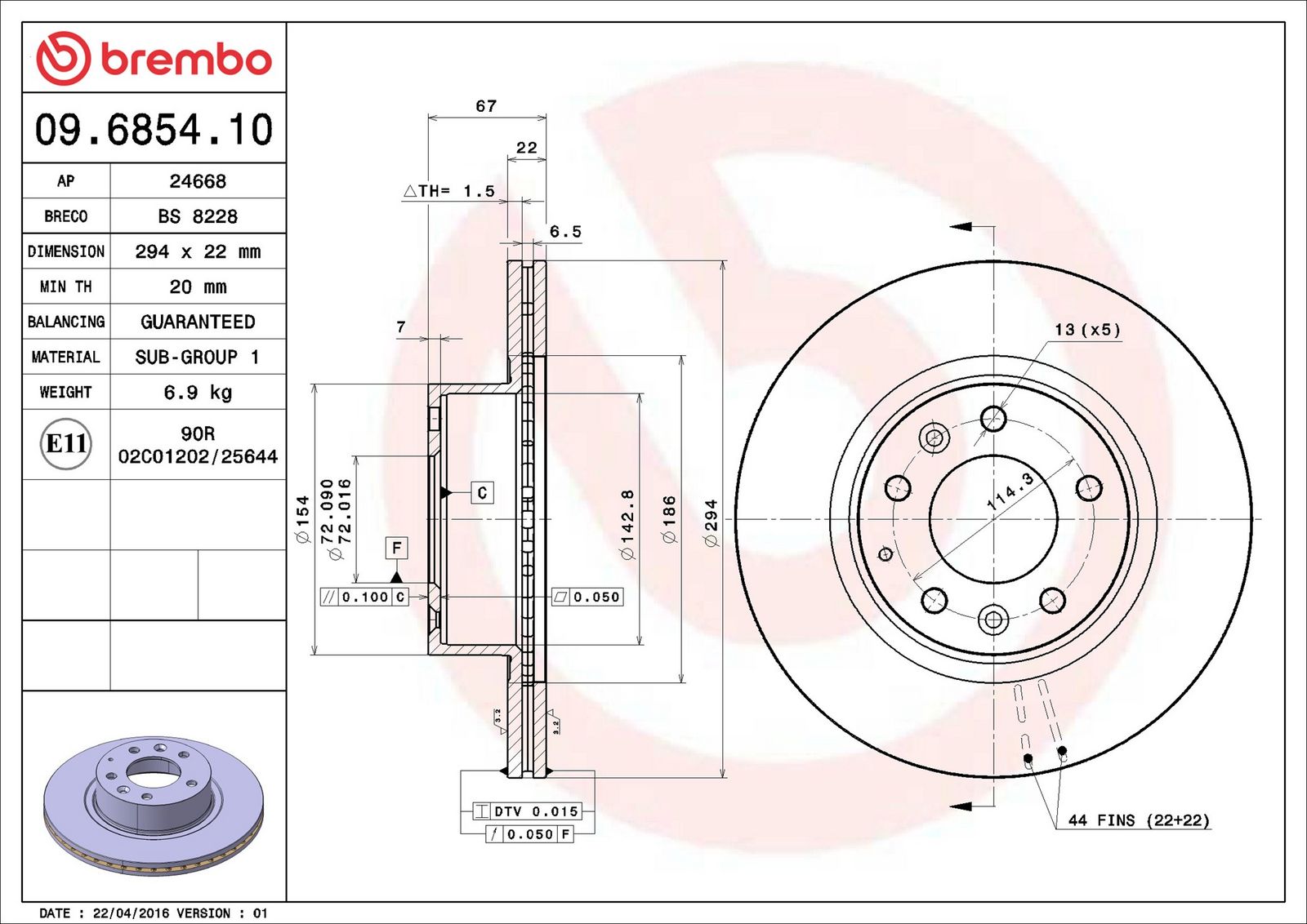BREMBO 09.6854.10 - Bremsscheibe