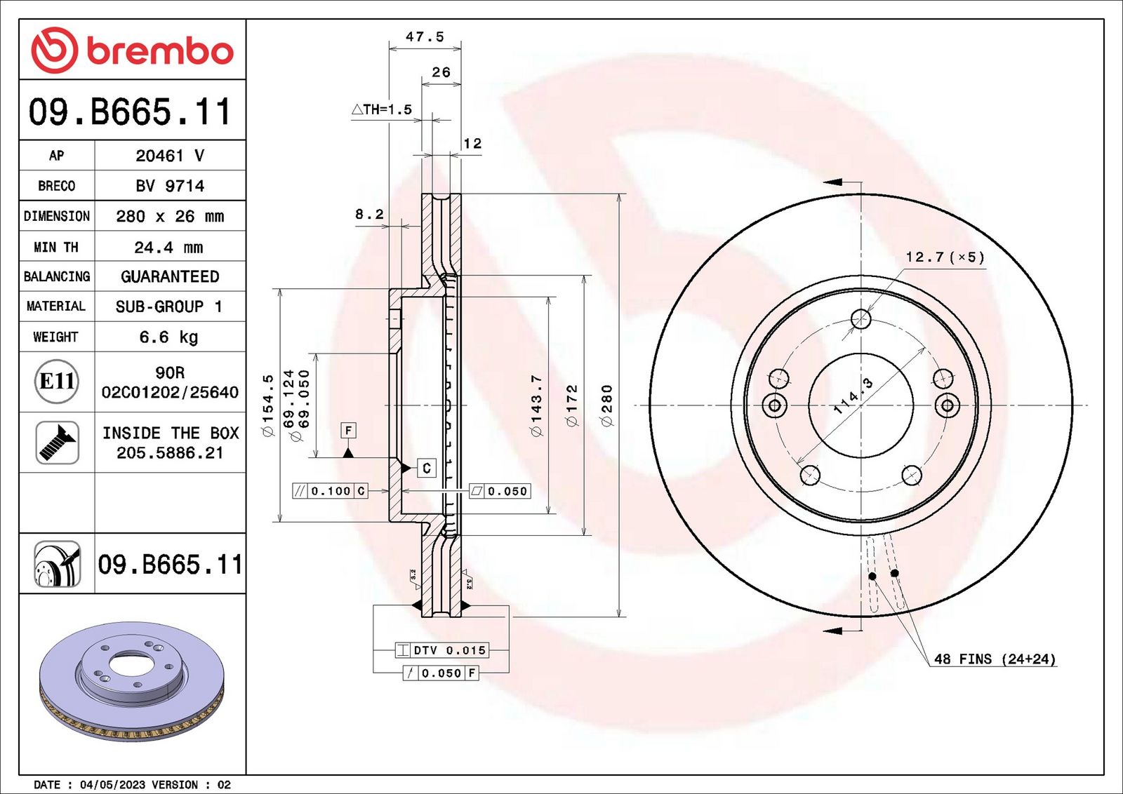 BREMBO 09.B665.11 - Bremsscheibe