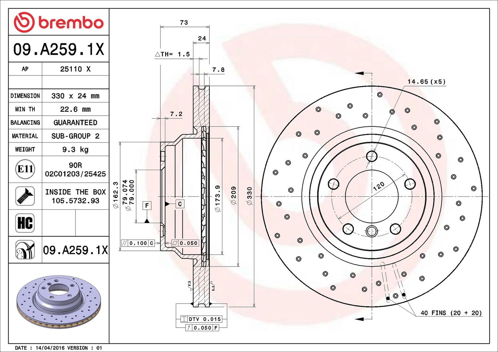 BREMBO 09.A259.1X - Bremsscheibe