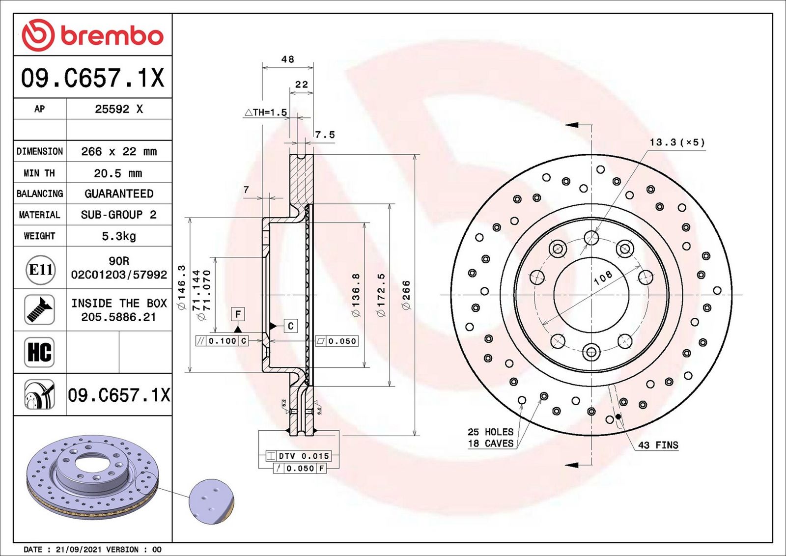 BREMBO 09.C657.1X - Bremsscheibe