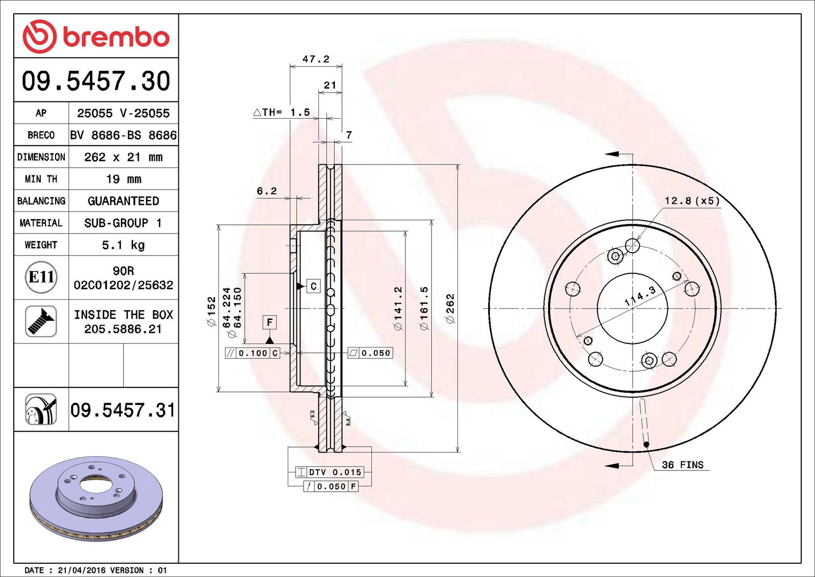 BREMBO 09.5457.31 - Bremsscheibe