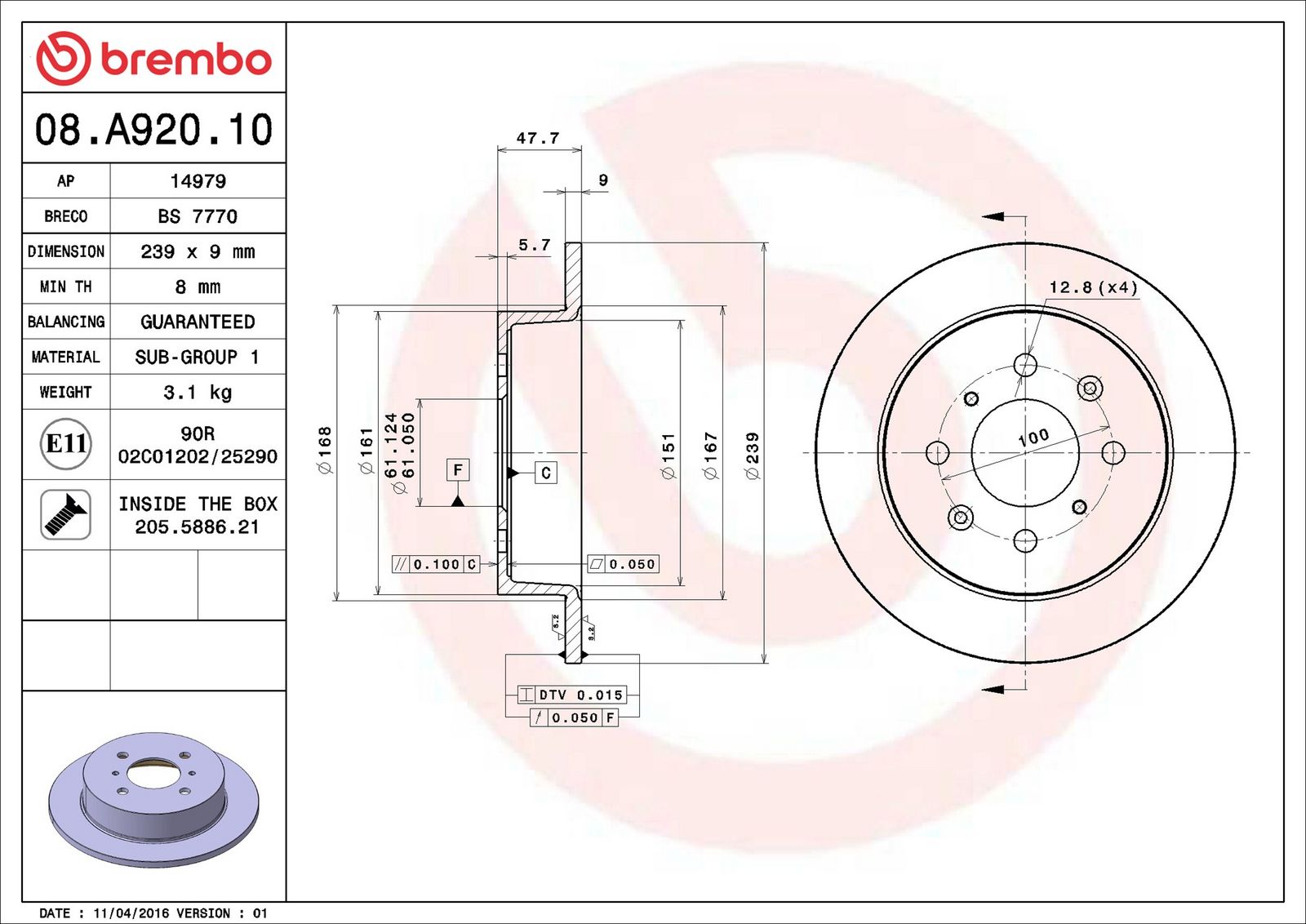BREMBO 08.A920.10 - Bremsscheibe