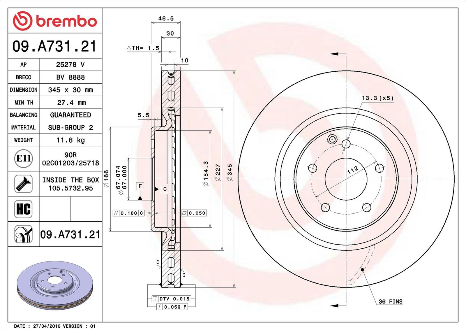 BREMBO 09.A731.21 - Bremsscheibe