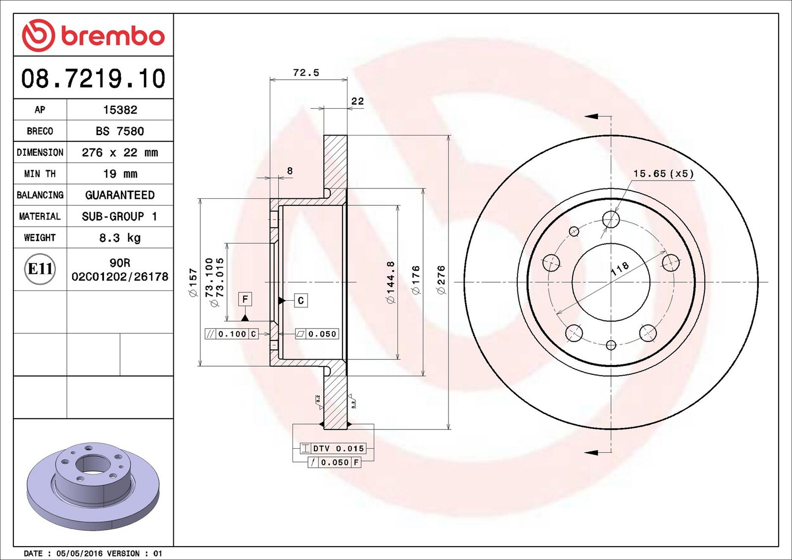 BREMBO 08.7219.10 - Bremsscheibe