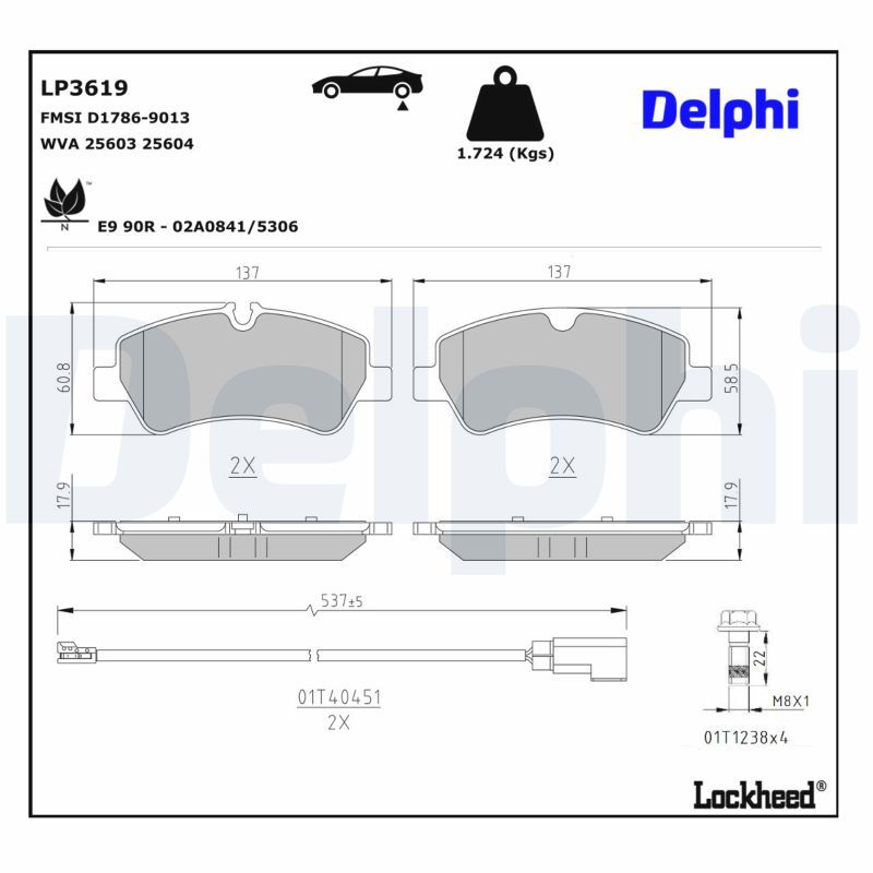 DELPHI LP3619 - Bremsbelagsatz, Scheibenbremse
