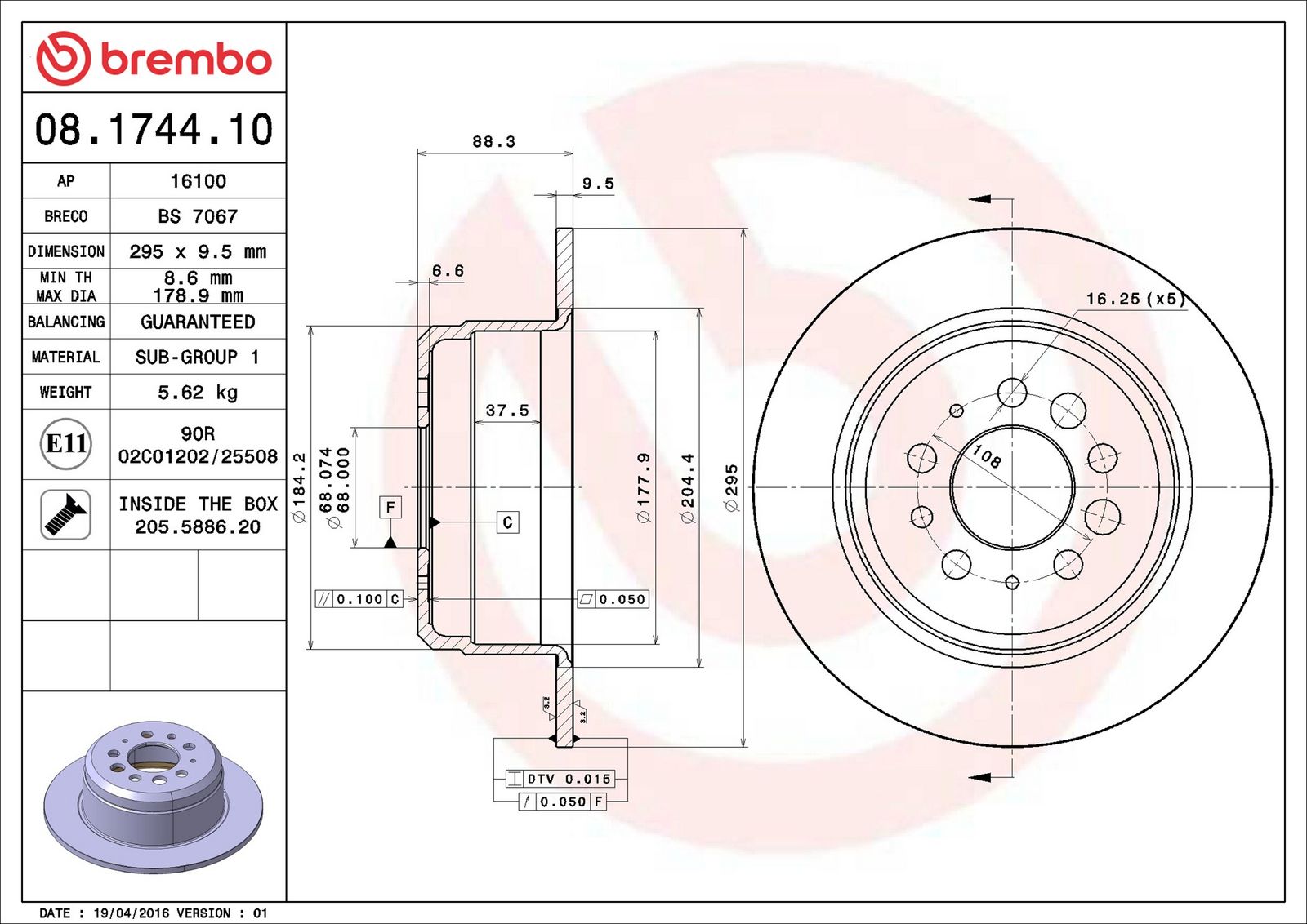 BREMBO 08.1744.10 - Bremsscheibe