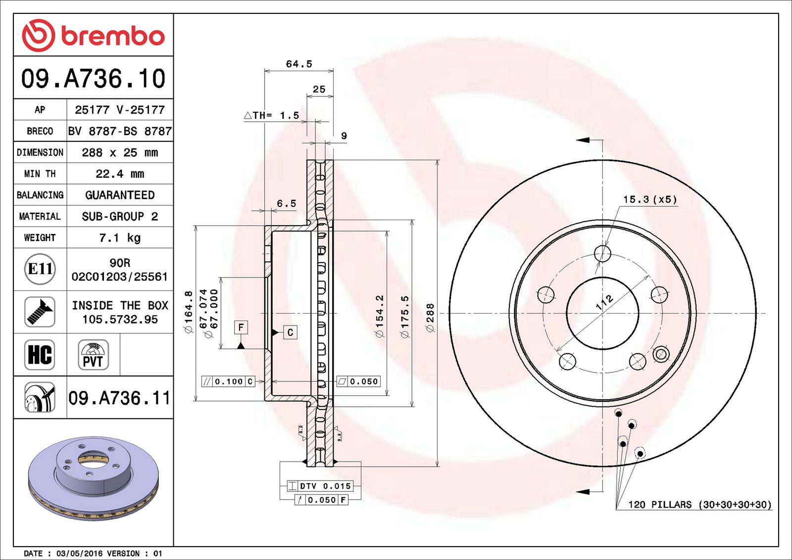 BREMBO 09.A736.11 - Bremsscheibe
