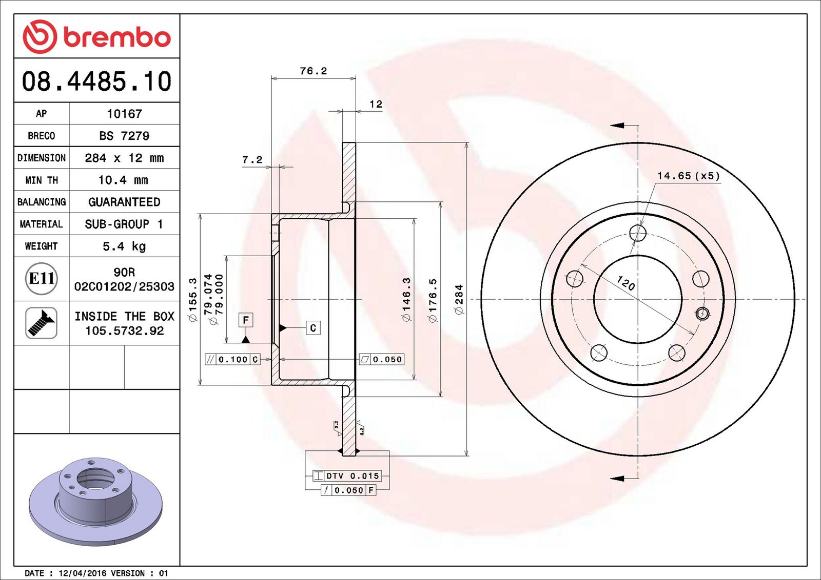BREMBO 08.4485.10 - Bremsscheibe