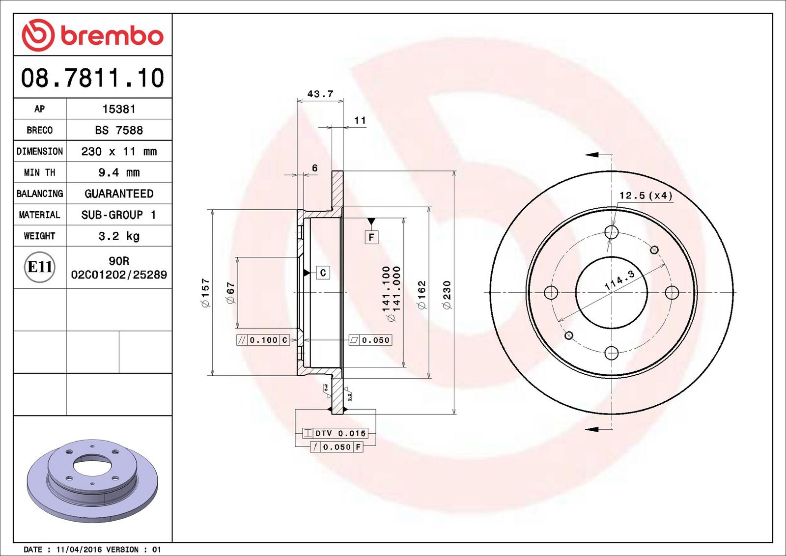 BREMBO 08.7811.10 - Bremsscheibe