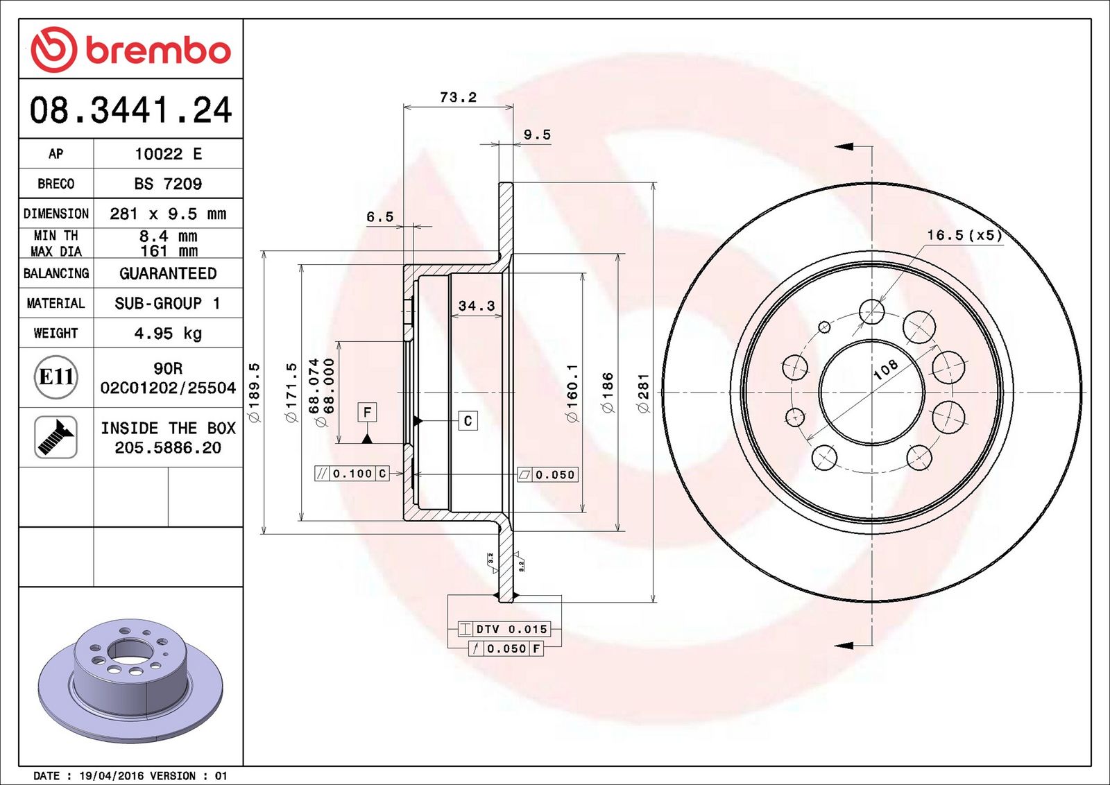 BREMBO 08.3441.24 - Bremsscheibe