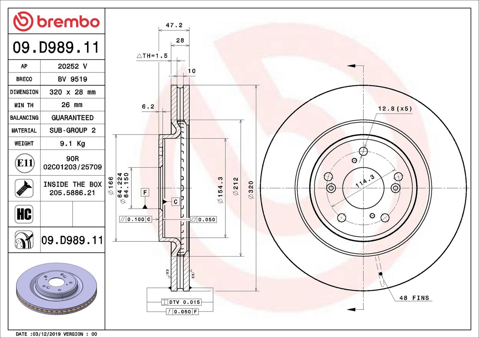 BREMBO 09.D989.11 - Bremsscheibe