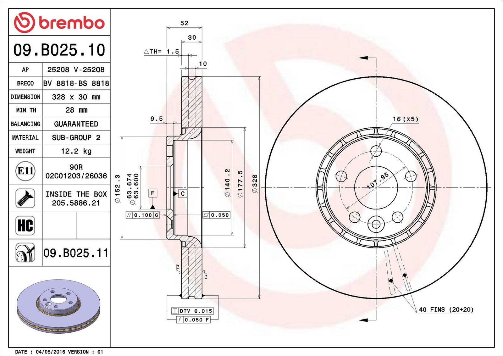 BREMBO 09.B025.11 - Bremsscheibe
