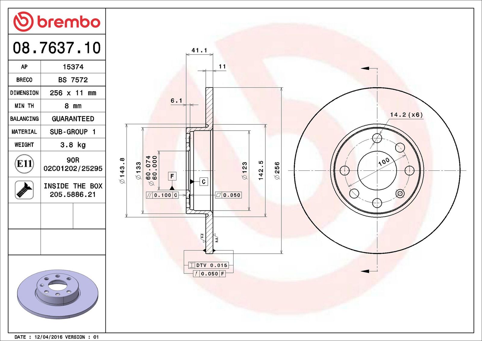 BREMBO 08.7637.10 - Bremsscheibe