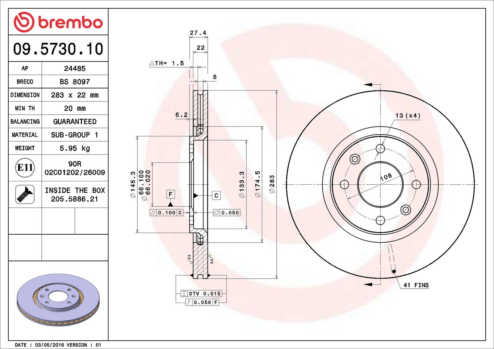 BREMBO 09.5730.10 - Bremsscheibe