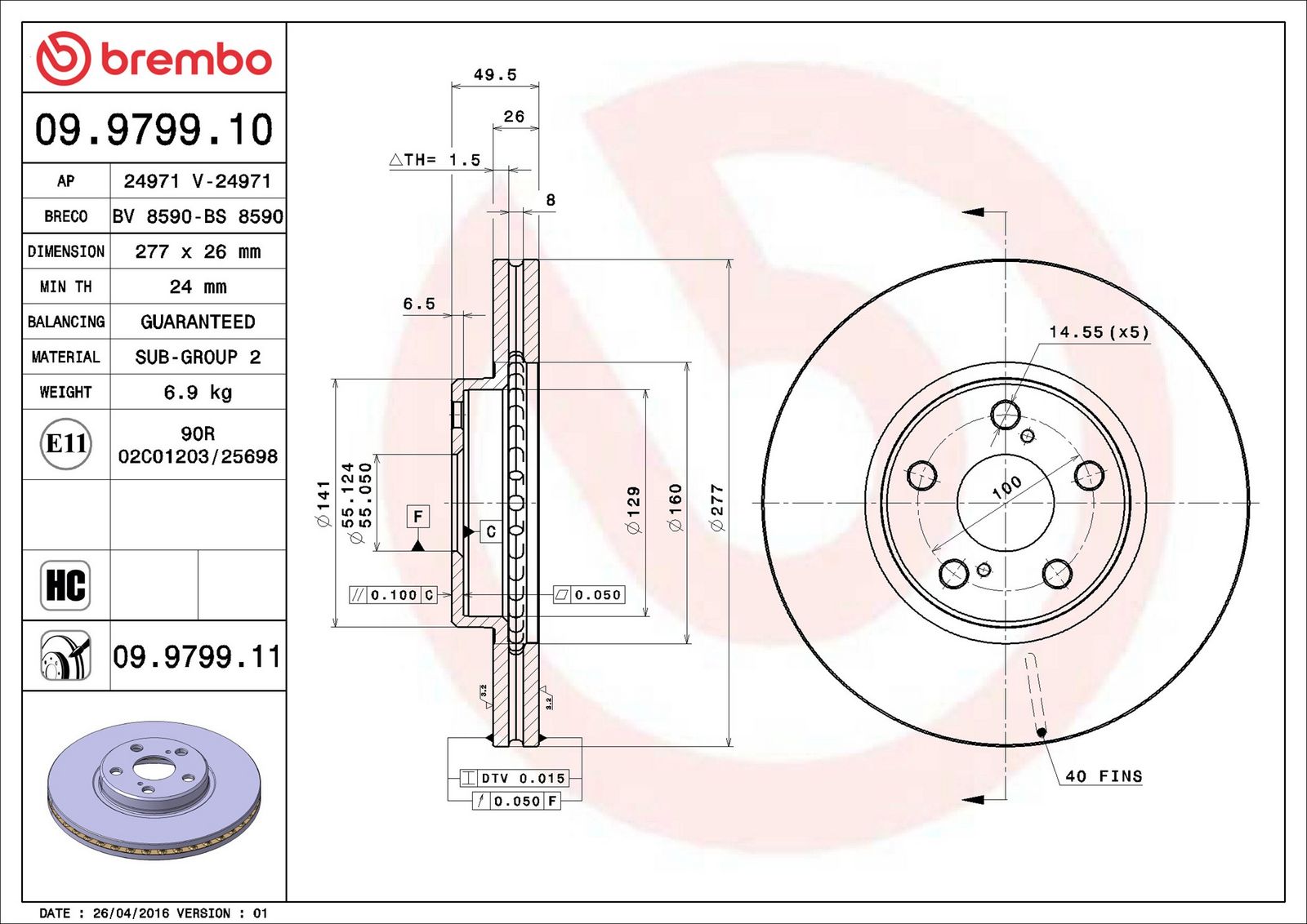 BREMBO 09.9799.11 - Bremsscheibe