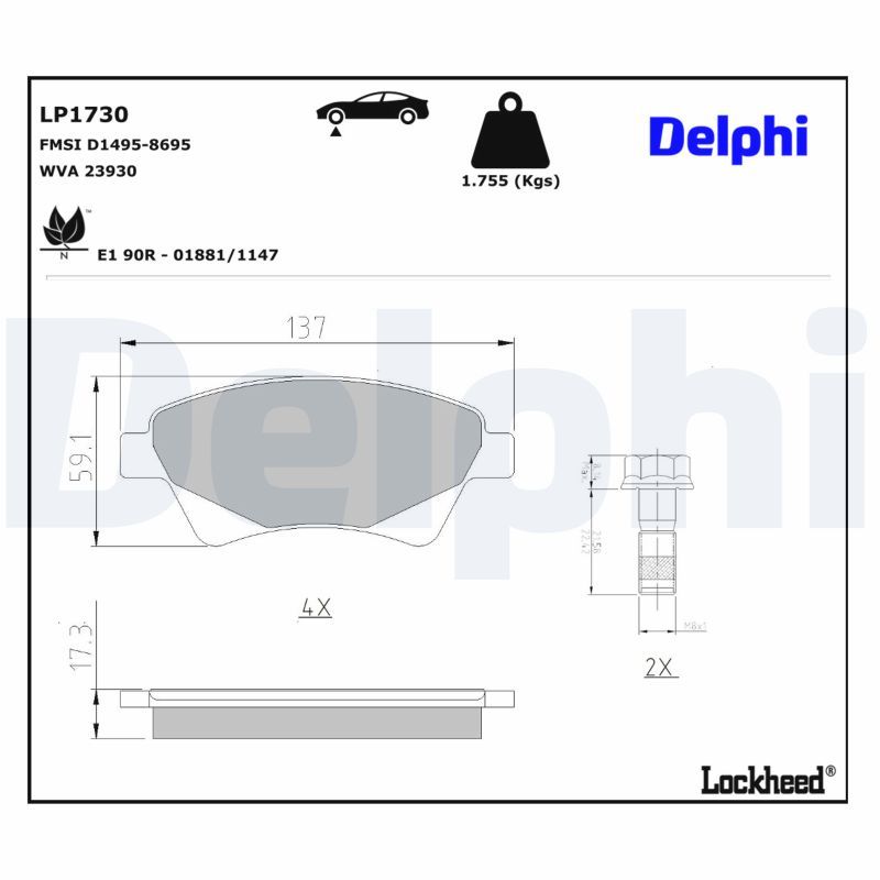 DELPHI LP1730 - Bremsbelagsatz, Scheibenbremse