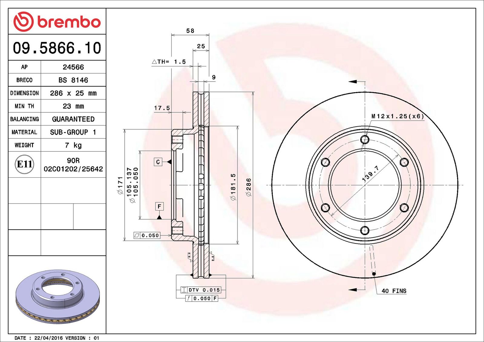 BREMBO 09.5866.10 - Bremsscheibe