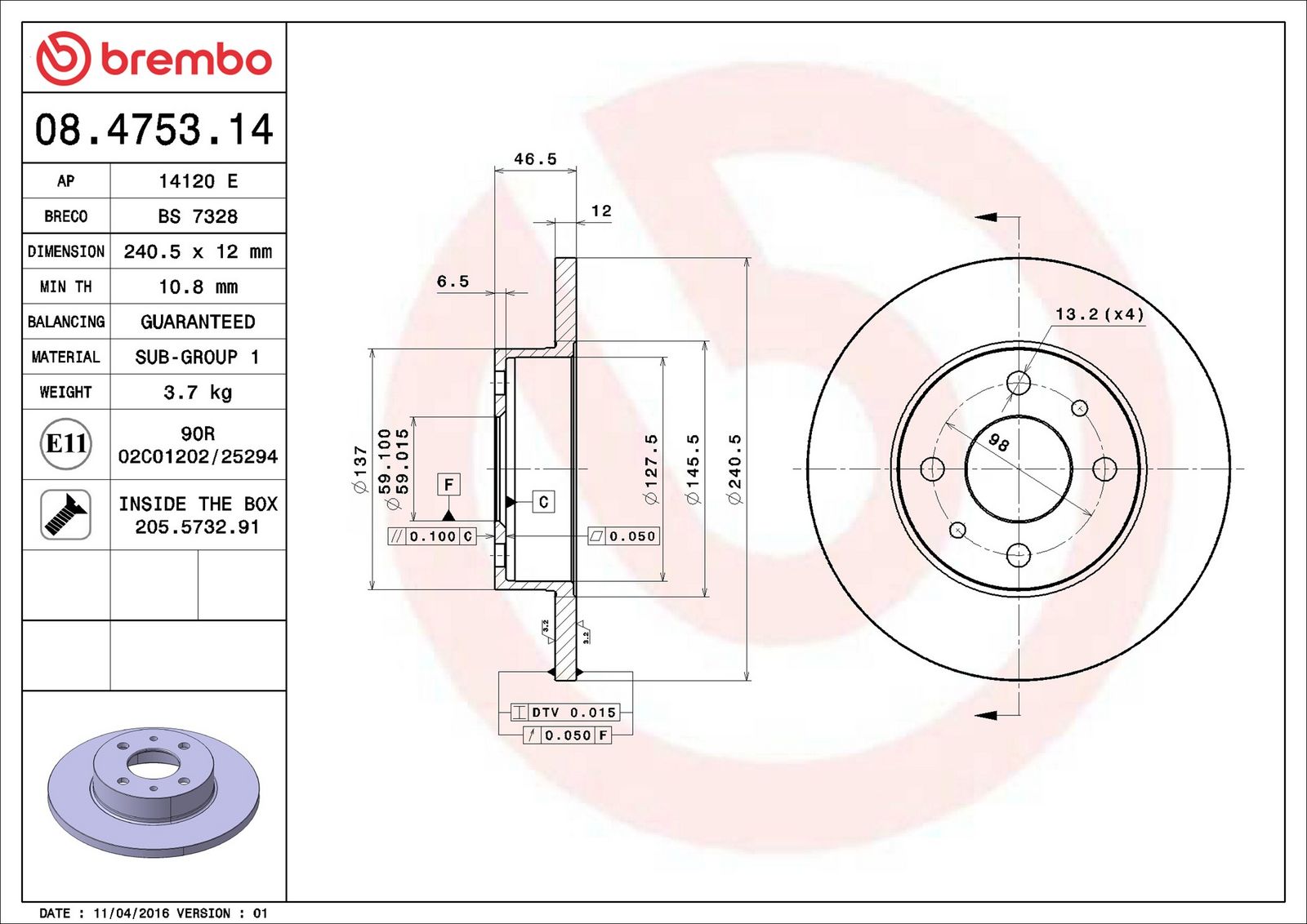 BREMBO 08.4753.14 - Bremsscheibe