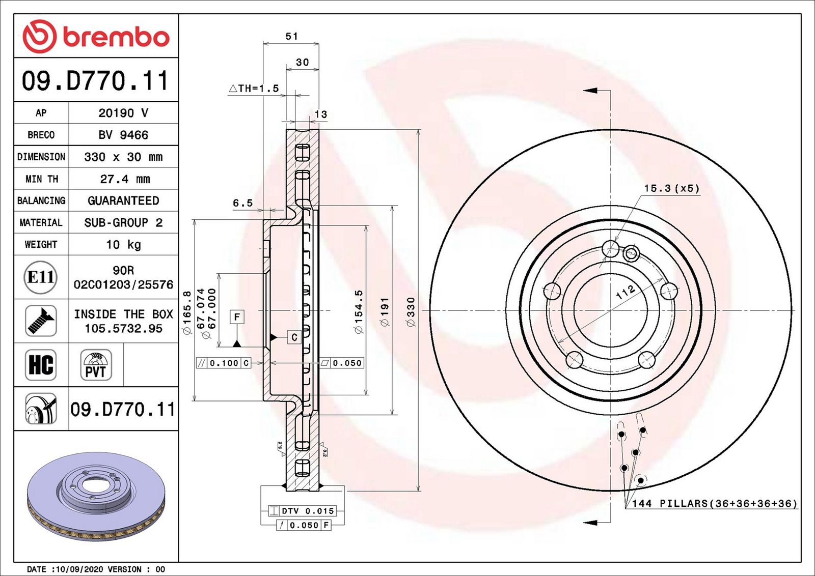 BREMBO 09.D770.11 - Bremsscheibe
