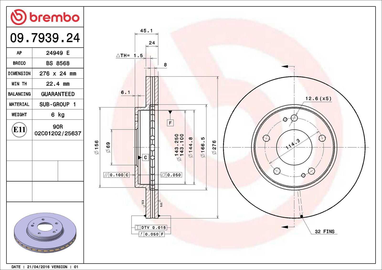 BREMBO 09.7939.24 - Bremsscheibe