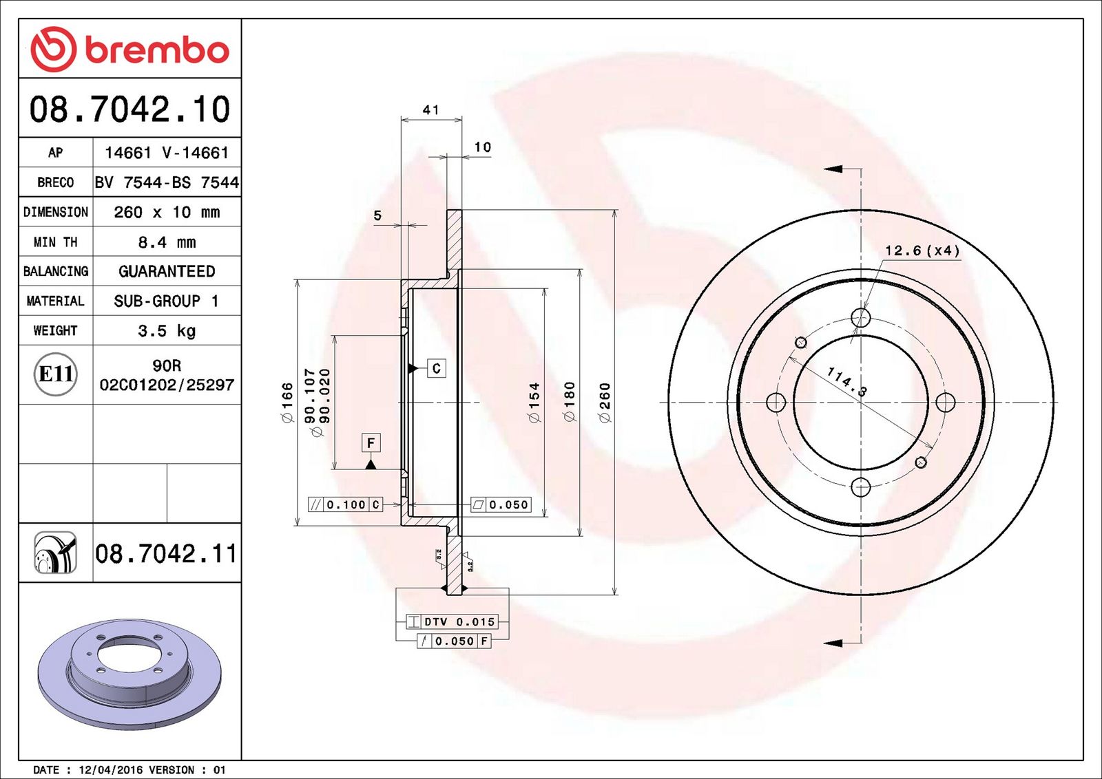 BREMBO 08.7042.11 - Bremsscheibe