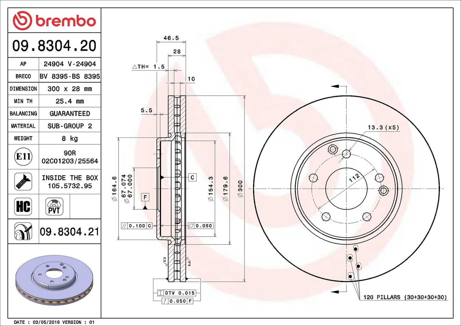 BREMBO 09.8304.21 - Bremsscheibe