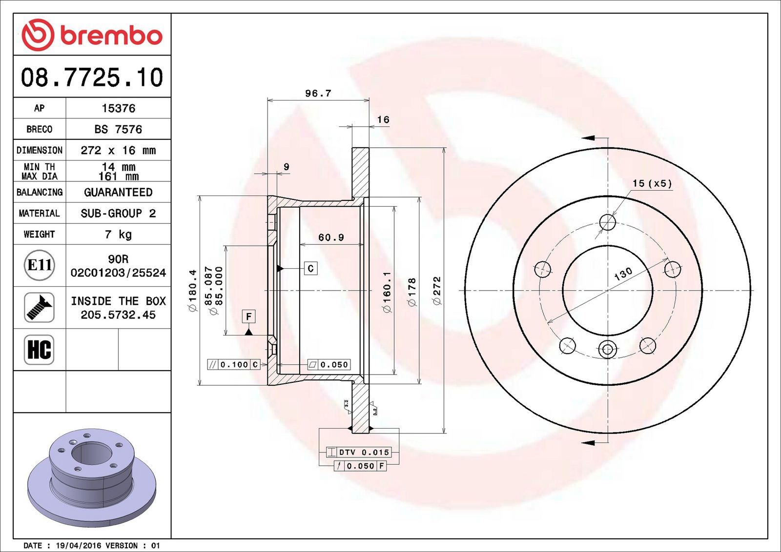 BREMBO 08.7725.10 - Bremsscheibe