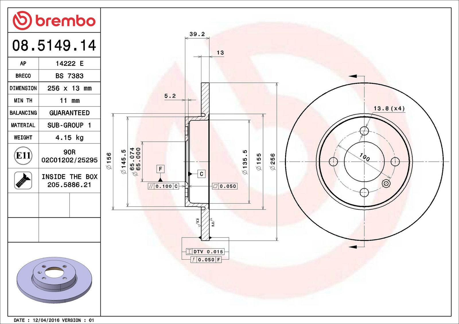 BREMBO 08.5149.14 - Bremsscheibe
