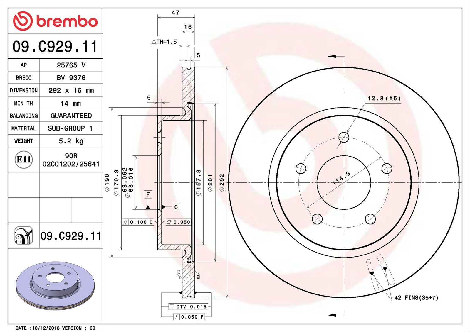 BREMBO 09.C929.11 - Bremsscheibe