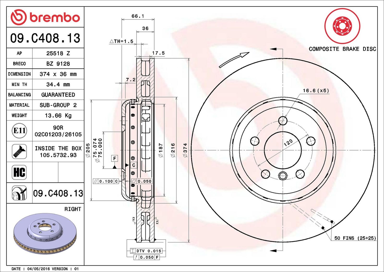 BREMBO 09.C408.13 - Bremsscheibe
