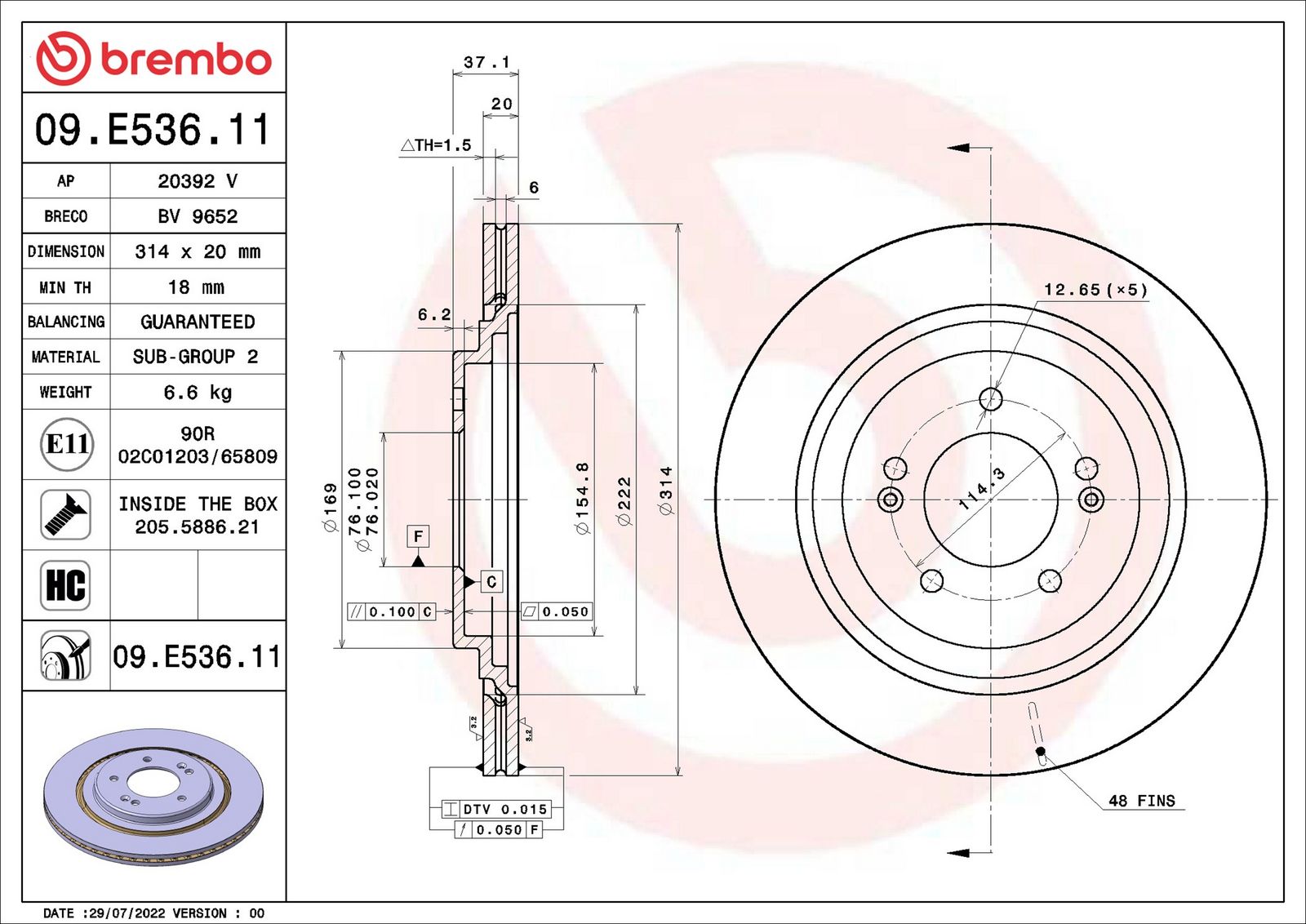 BREMBO 09.E536.11 - Bremsscheibe