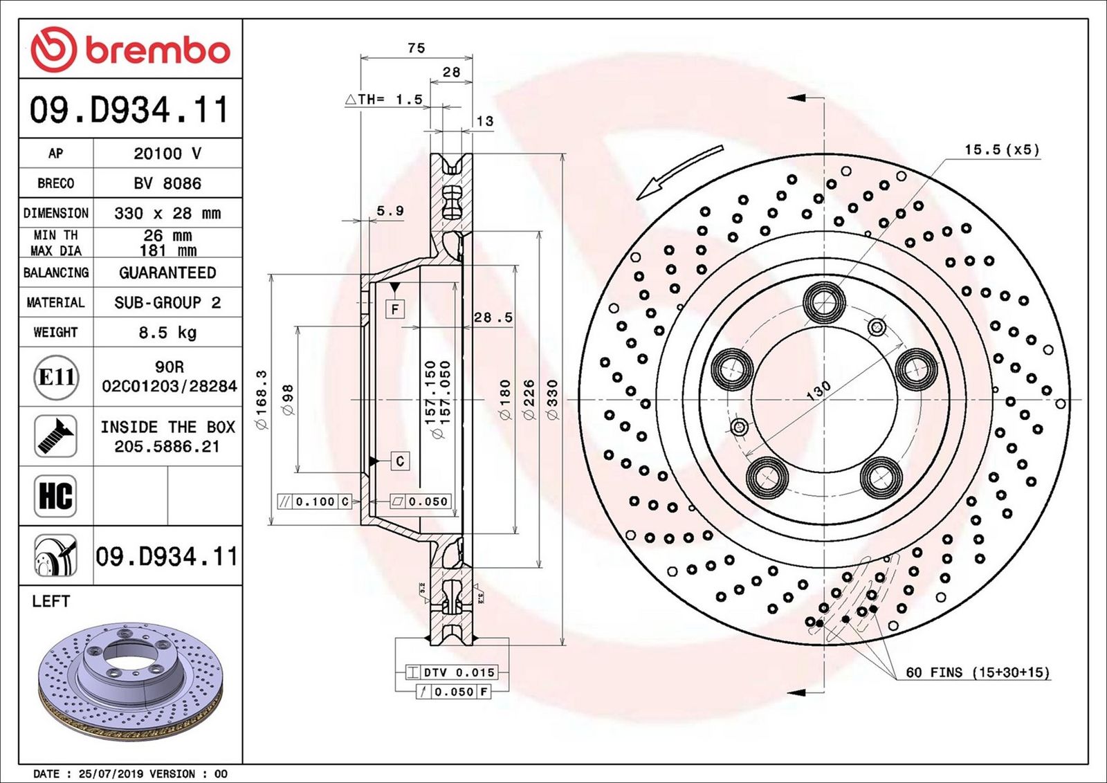 BREMBO 09.D934.11 - Bremsscheibe