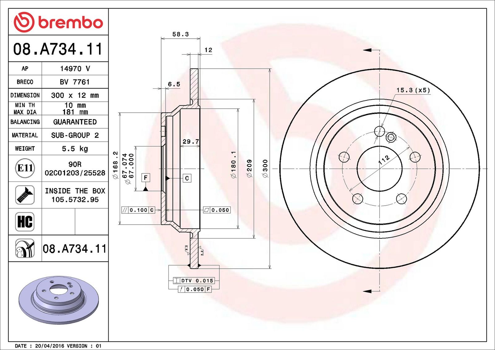 BREMBO 08.A734.11 - Bremsscheibe