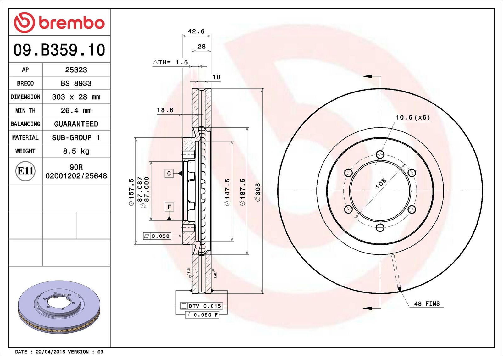 BREMBO 09.B359.10 - Bremsscheibe