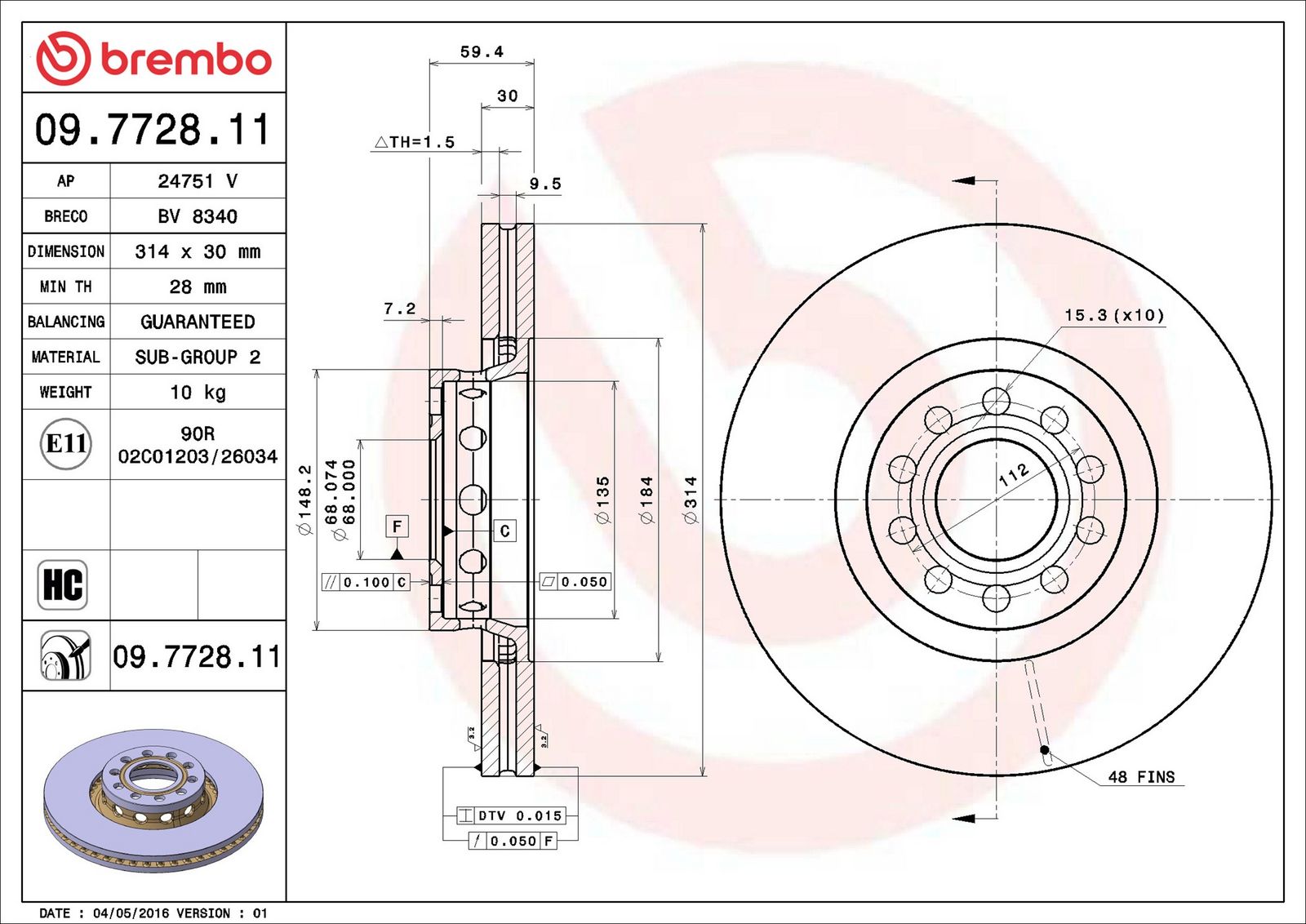 BREMBO 09.7728.11 - Bremsscheibe