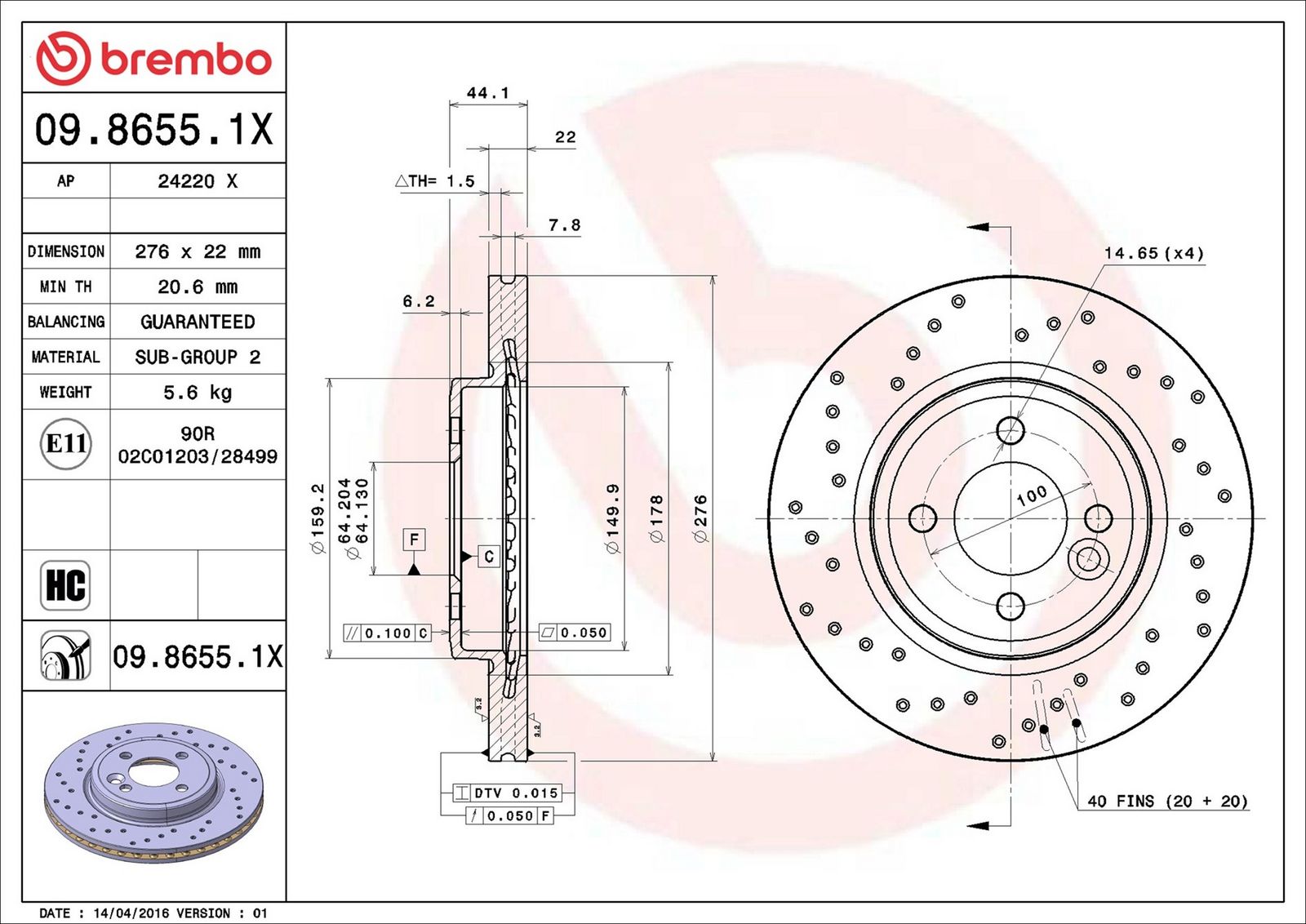BREMBO 09.8655.1X - Bremsscheibe