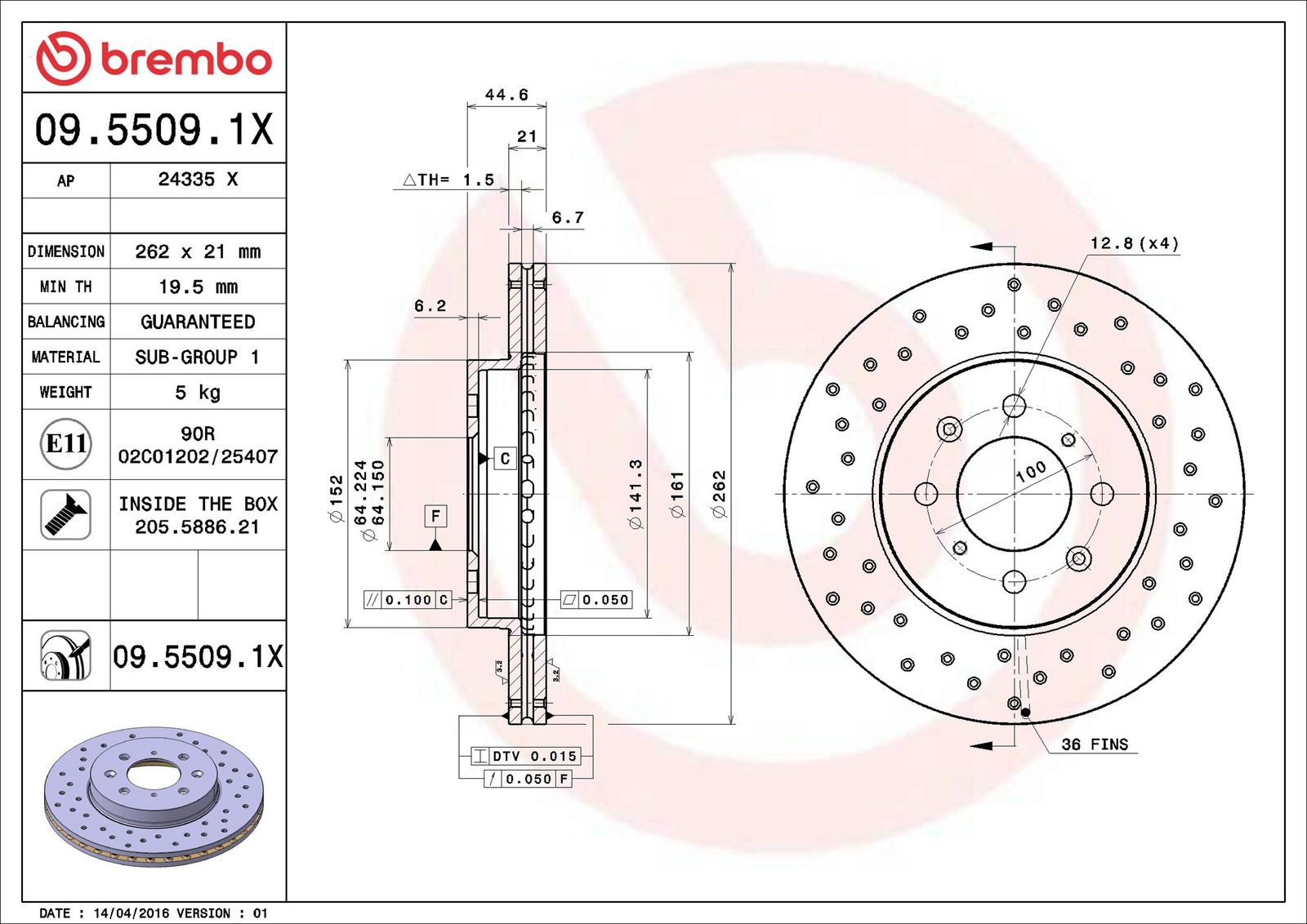 BREMBO 09.5509.1X - Bremsscheibe