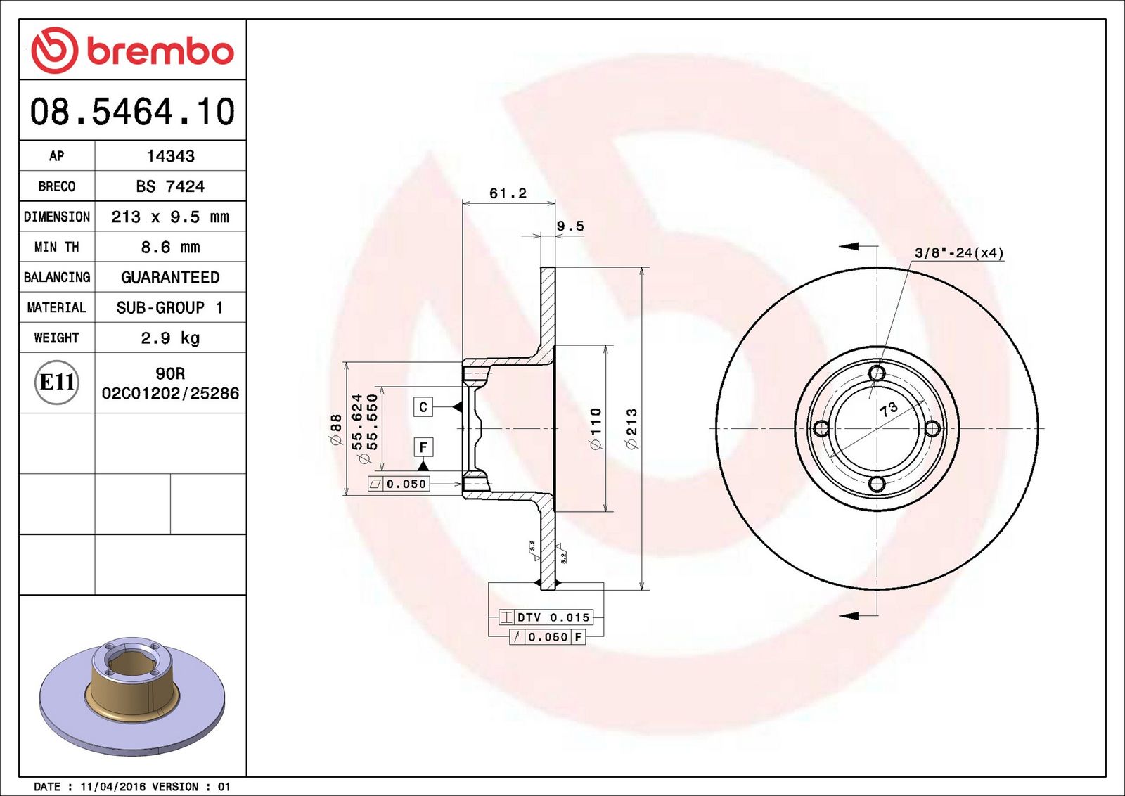 BREMBO 08.5464.10 - Bremsscheibe