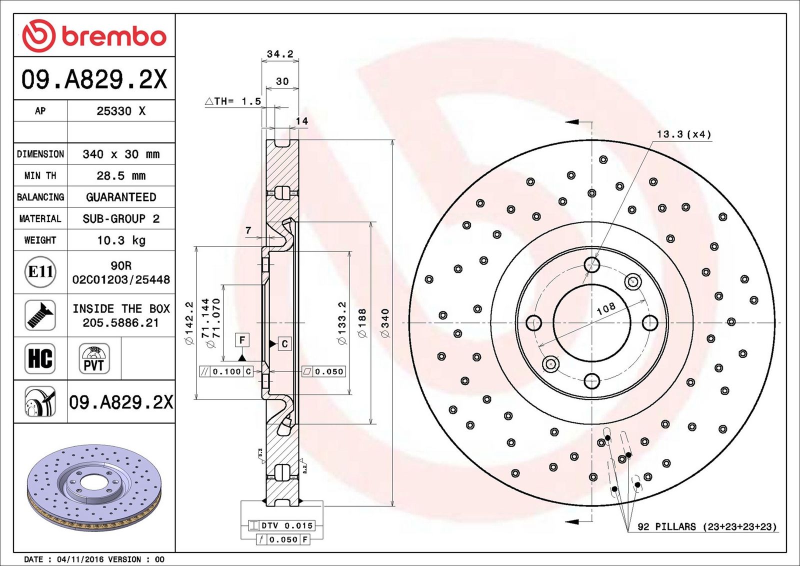 BREMBO 09.A829.2X - Bremsscheibe